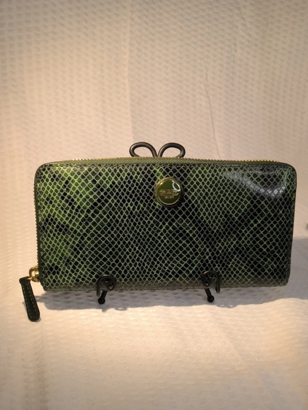 Coach Forest Green Python Embossed Leather Full  Zip Wallet